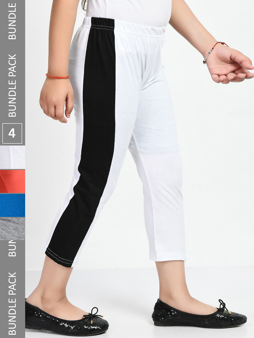 IndiWeaves Girls Pack Of 4 Side Striped Pure Cotton Capris