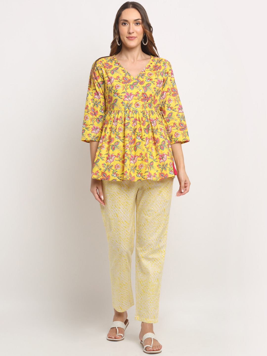 KALINI Floral Printed Angrakha Tunic With Trousers
