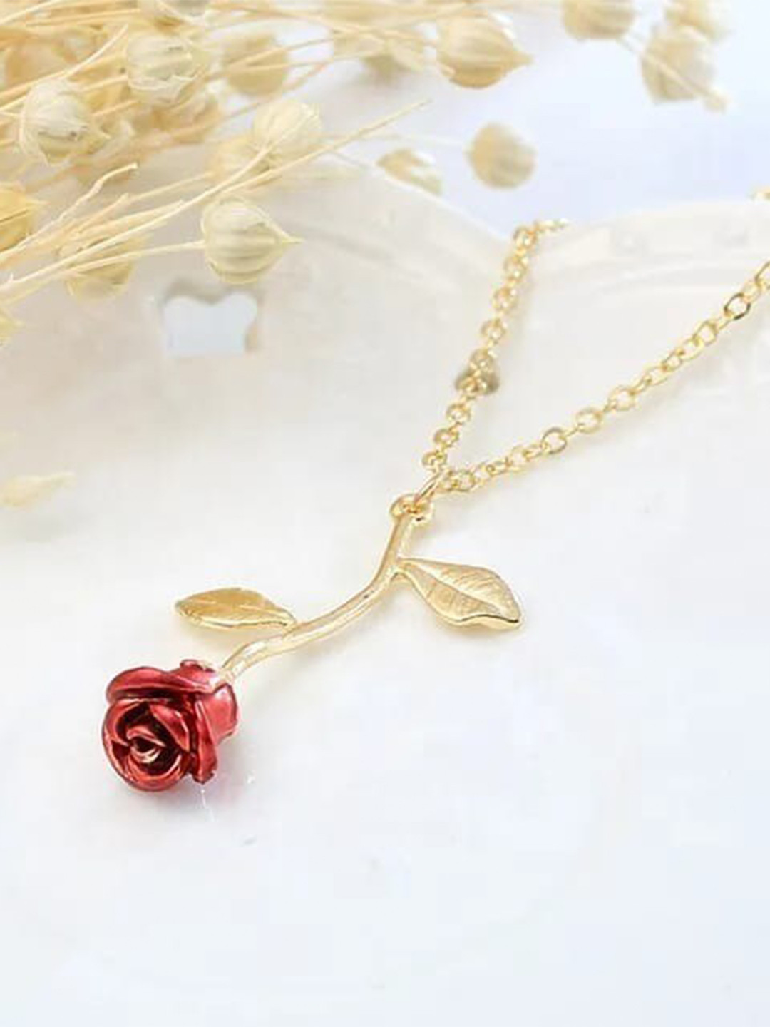 VIEN Gold-Plated Rose Shape Pendant Chain