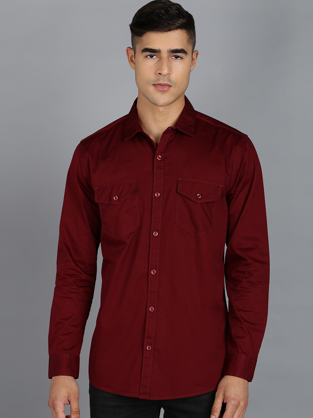 Urbano Fashion Slim Fit Spread Collar Casual Pure Cotton Shirt