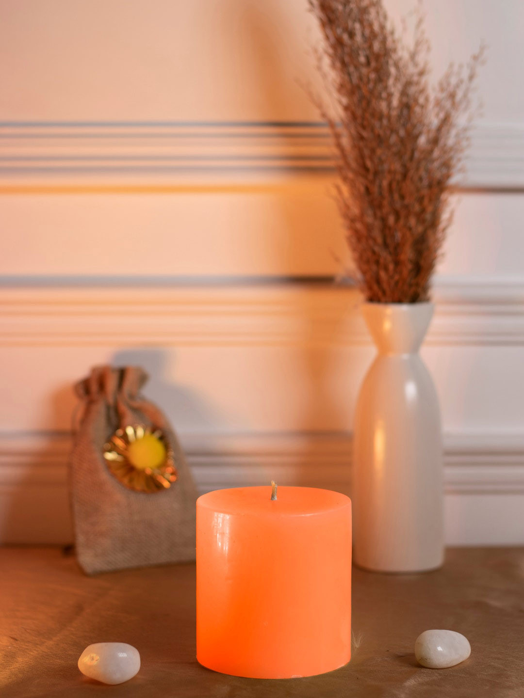 Dhrohar Oriental elegance 1 Wick Orange Blossom Solid Geometric Regular Pillar Candles