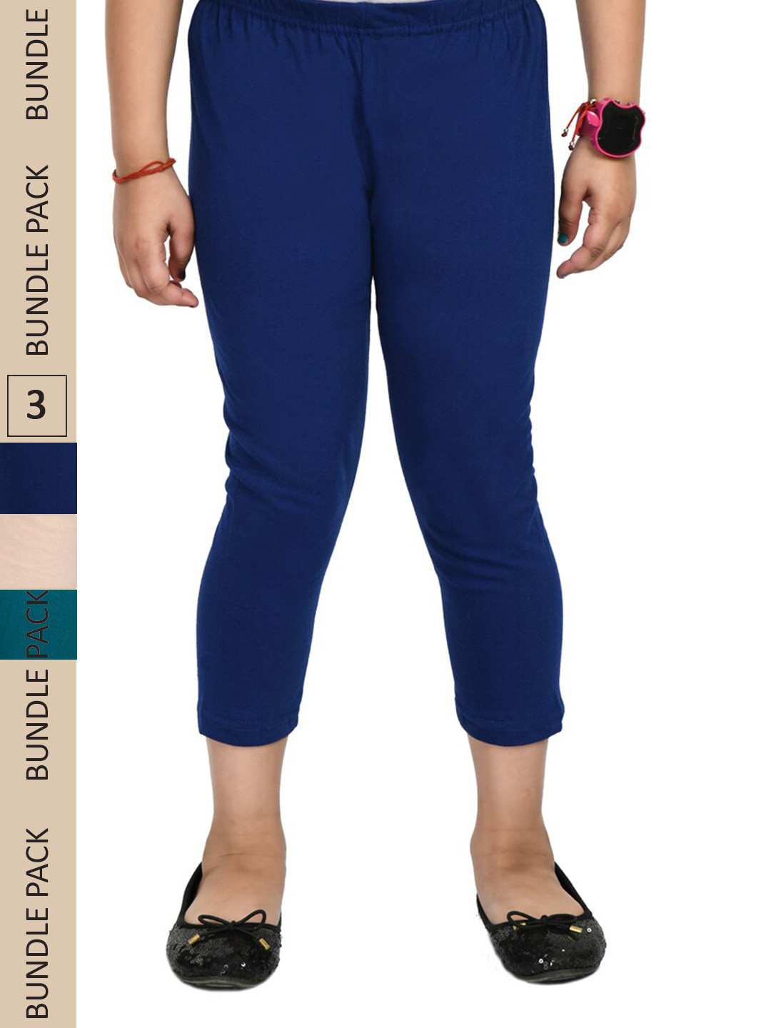 IndiWeaves Girls Teal & Peach-Coloured Capris