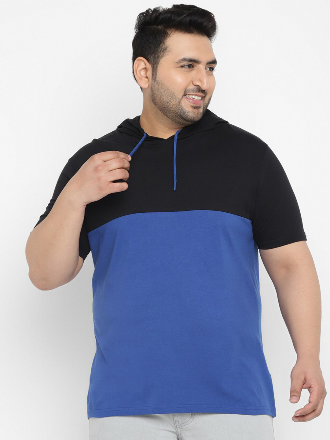 Urbano Plus Round Neck Colourblocked Hooded Pure Cotton T-shirt