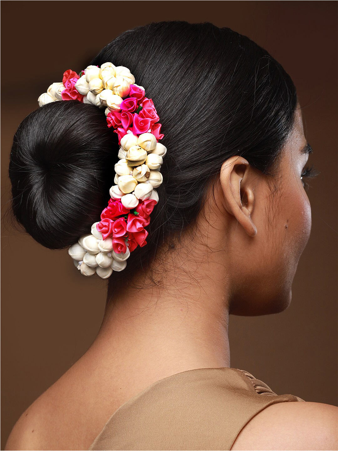 Anouk Women Pink Rose & White Mogra Artificial Flower Hair Bun