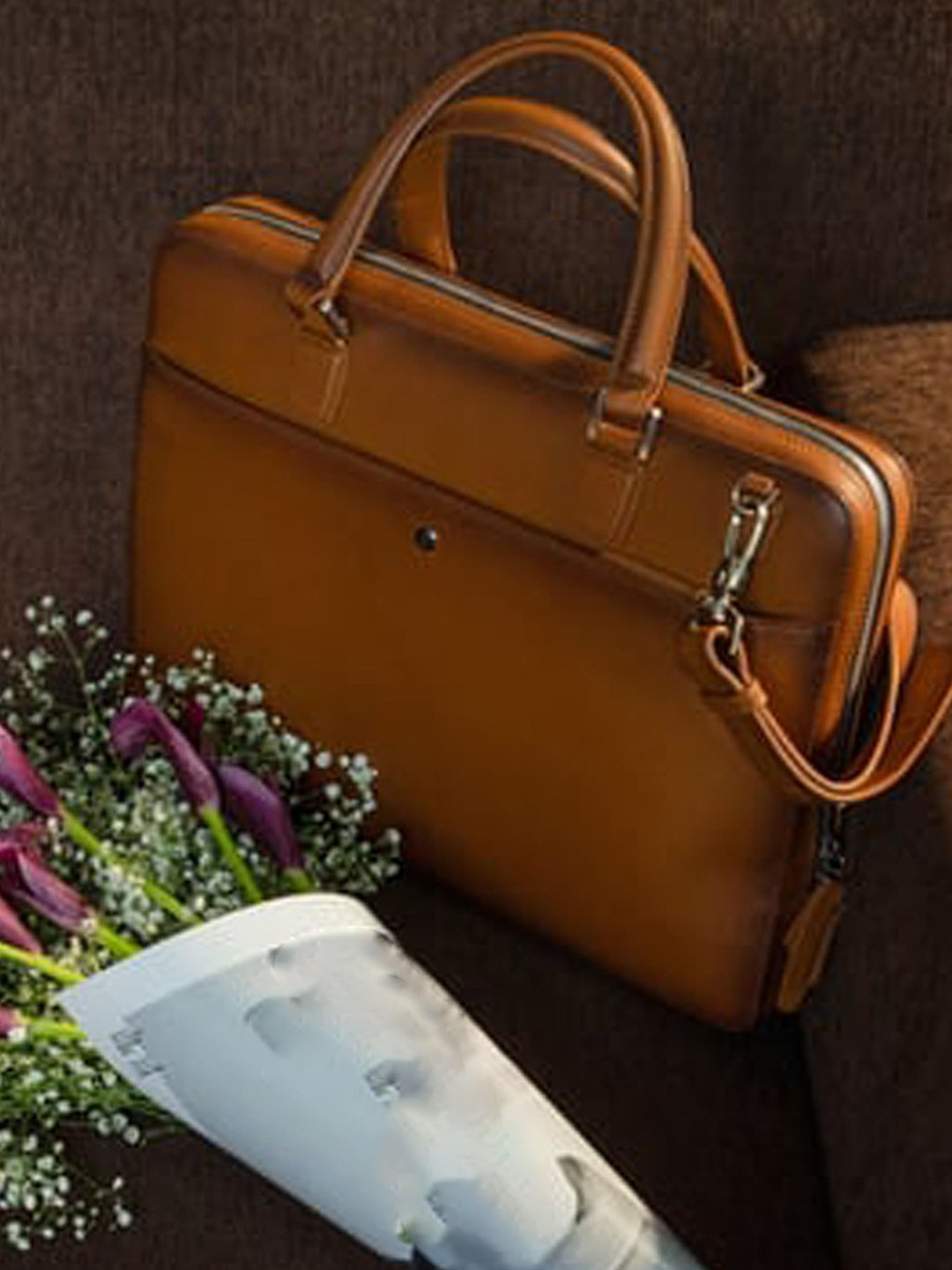 Lapis Bard Cognac Ducorium Spencer 15-inch Slim Laptop Business Bag