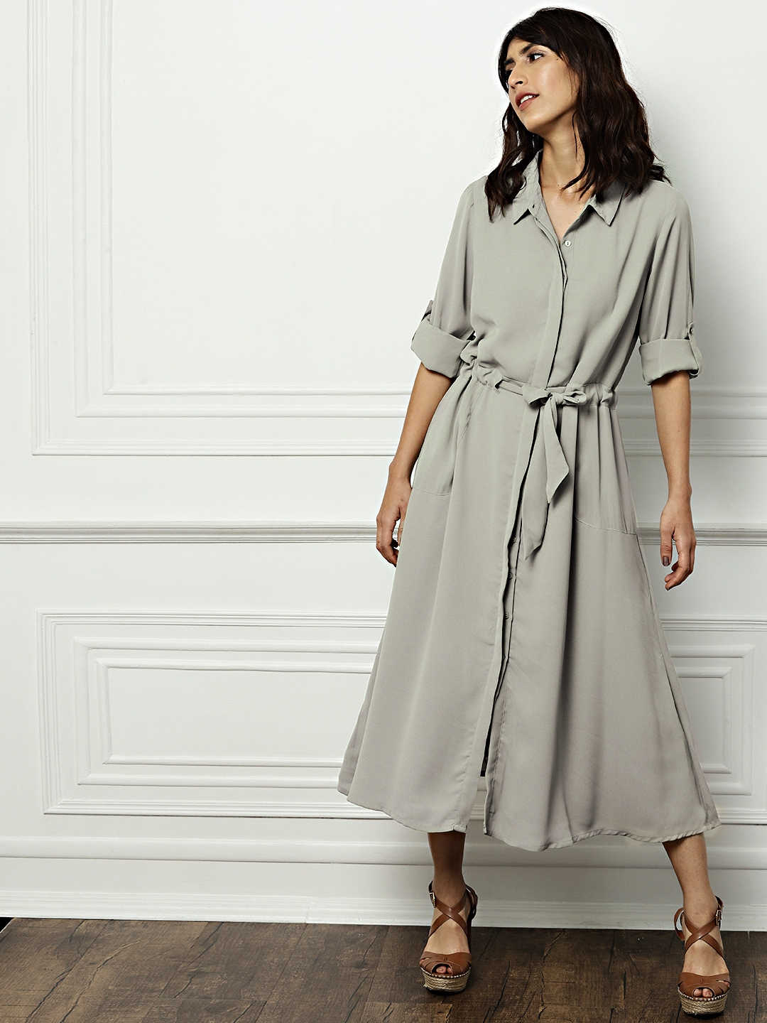 Buy All About You Women Grey Solid Shirt Dress Dresses For Women Myntra