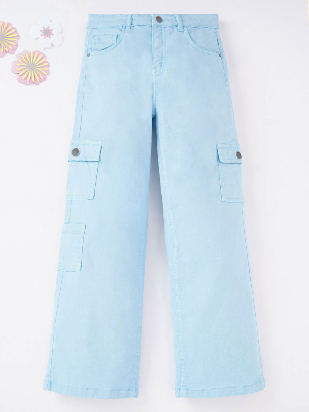 edheads Girls Mid-Rise Wide Leg Cargo Style Stretchable Jeans