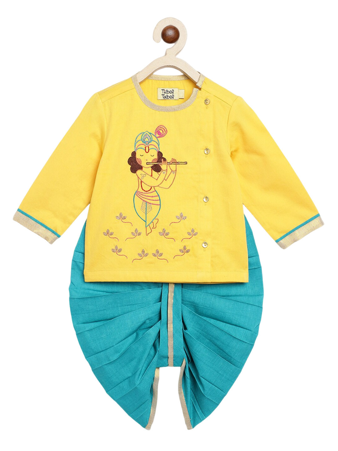 Tiber Taber Boys Ethnic Motifs Embroidered Regular Thread Work Kurti With Dhoti Pants