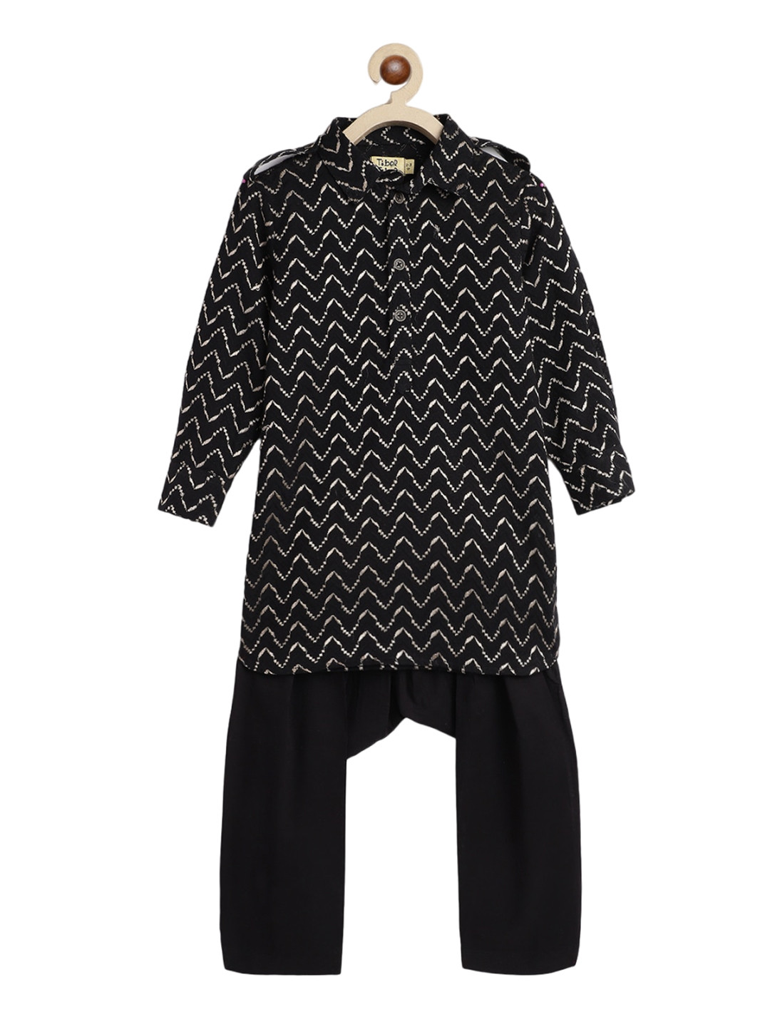 Tiber Taber Boys Chevron Embroidered Pure Cotton Kurta With Salwar