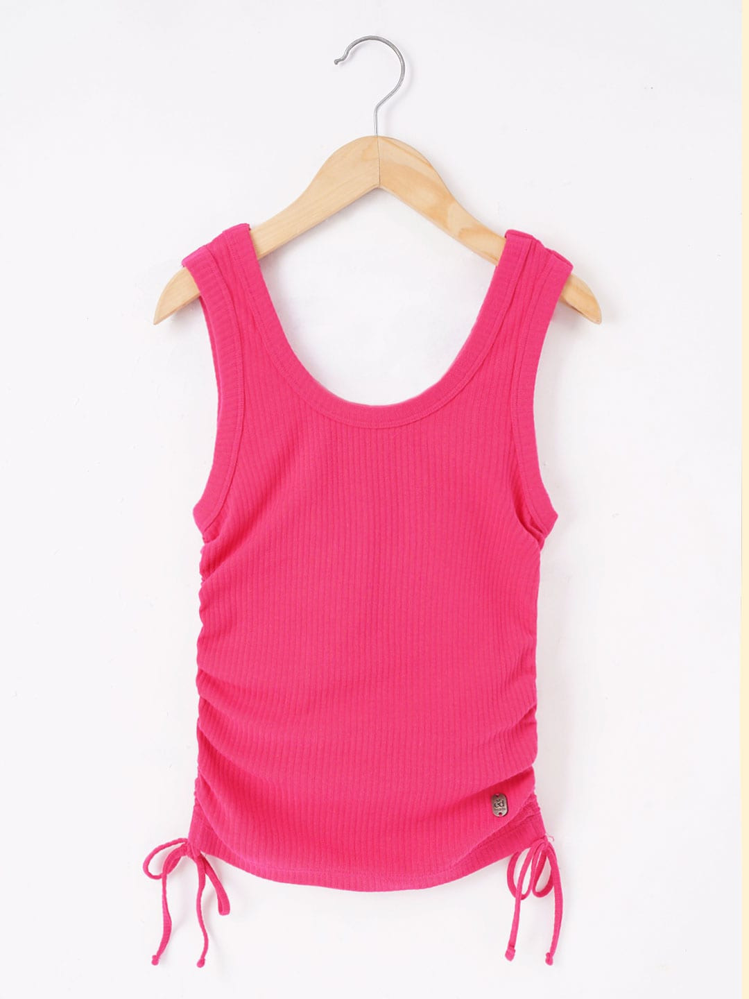 edheads Girls Ribbed Scoop Neck Sleeveless Ruched Cotton Casual Top