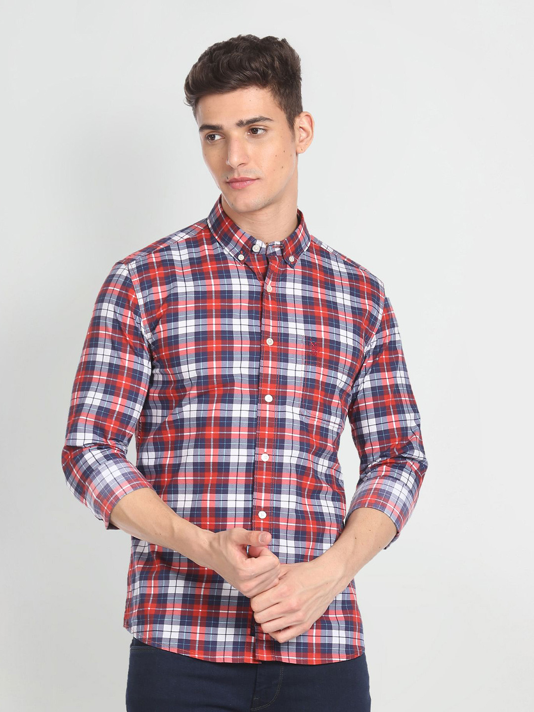 U.S. Polo Assn. Denim Co. Tartan Check Opaque Slim Fit Pure Cotton Casual Shirt