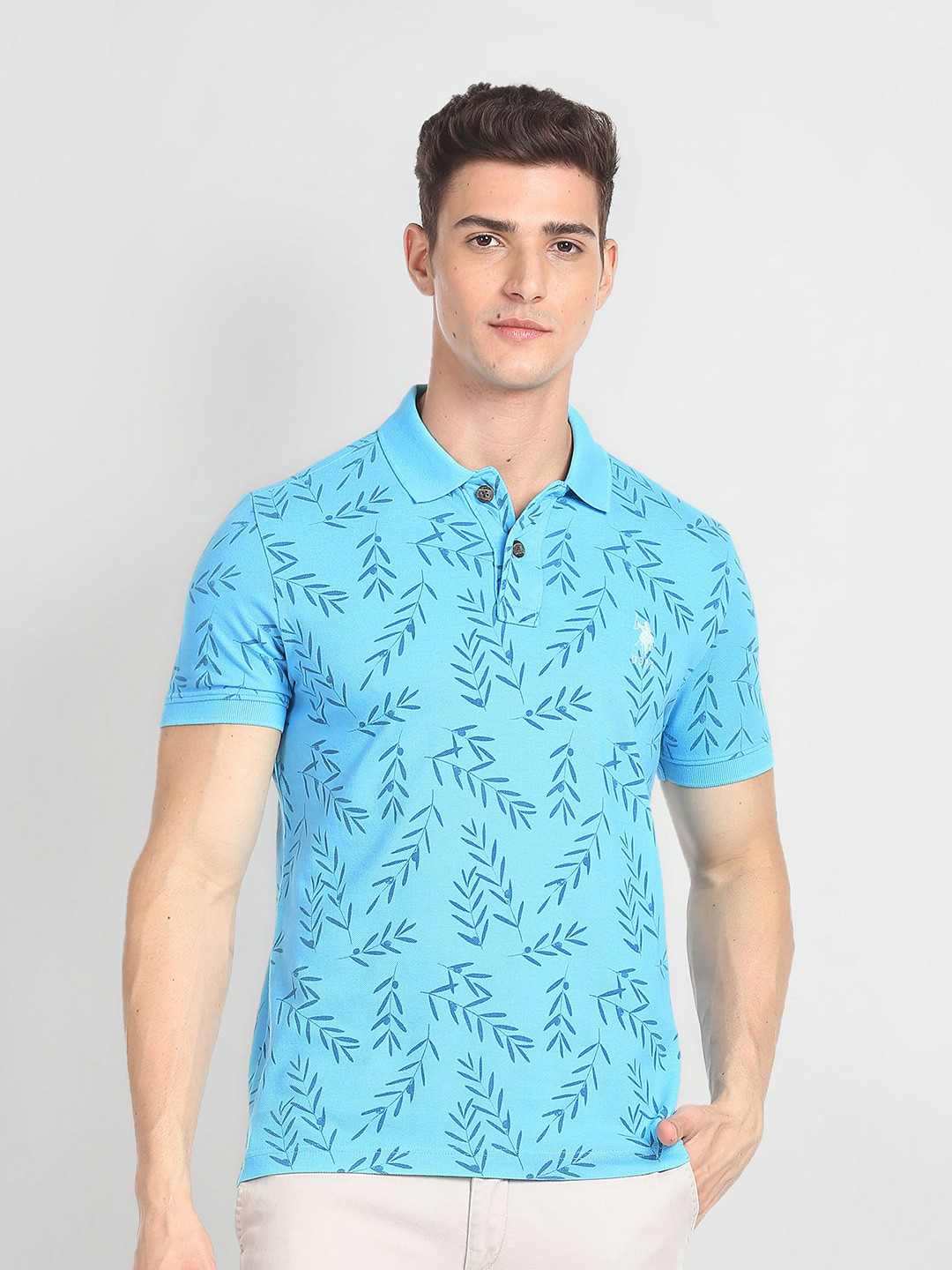 U.S. Polo Assn. Denim Co. Floral Printed Polo Collar Pure Cotton Slim Fit T-shirt