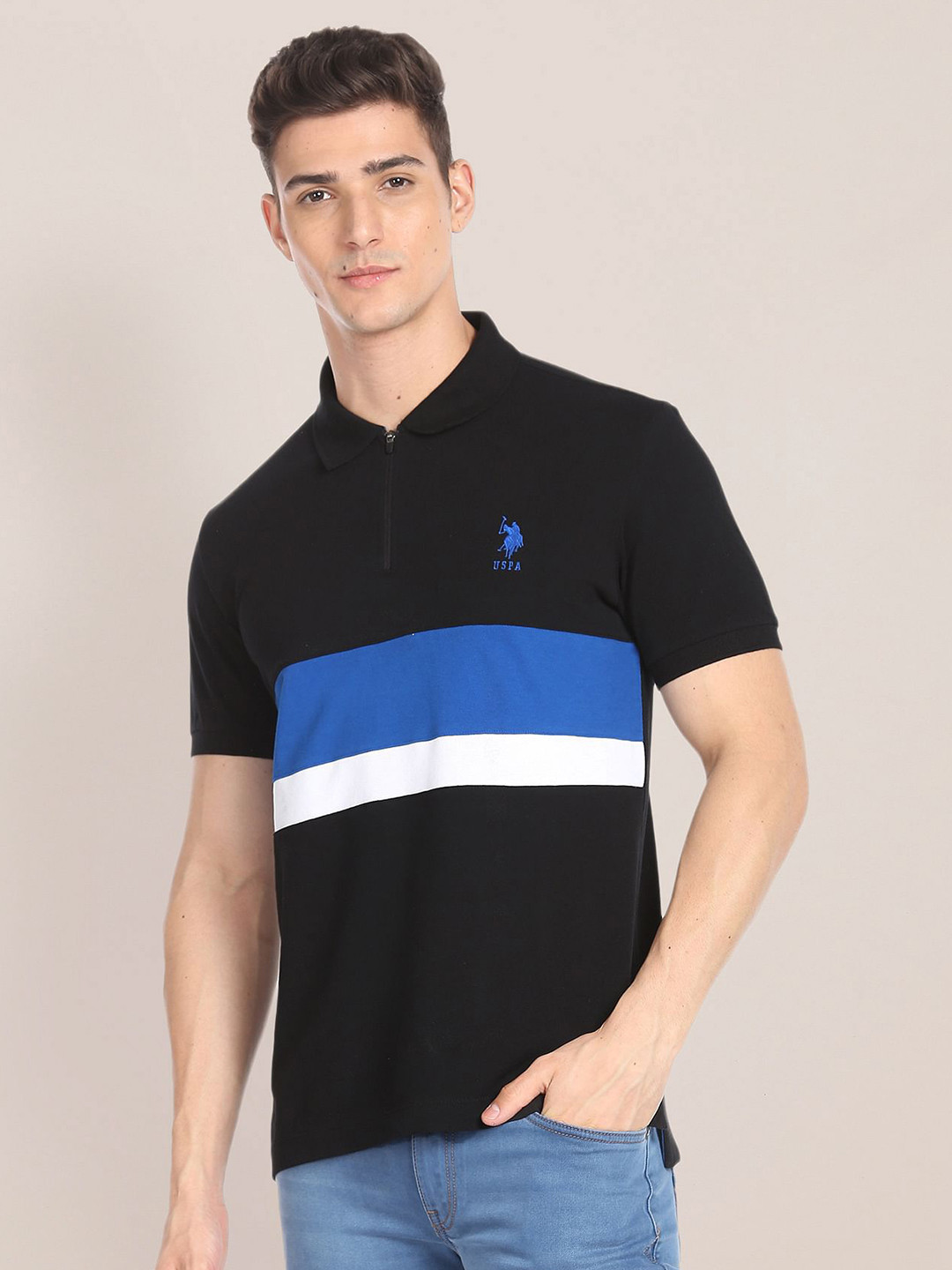 U.S. Polo Assn. Block Stripes Polo Collar Slim Fit T-Shirt