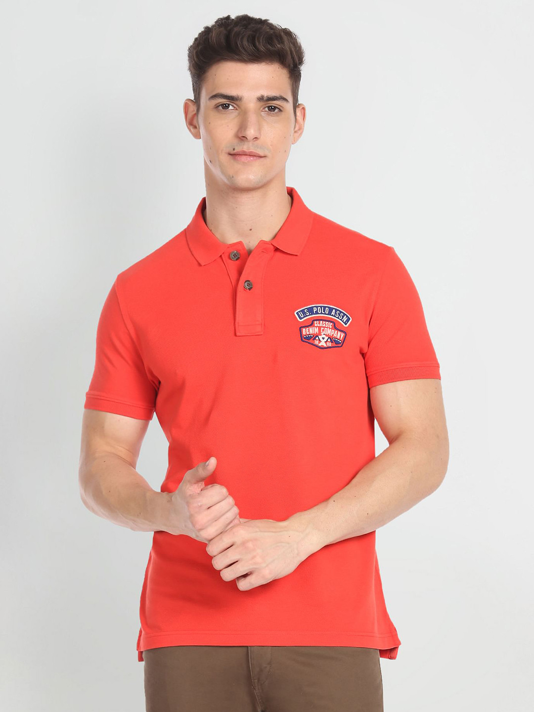 U.S. Polo Assn. Denim Co. Brand Logo Placement Embroidered Polo Collar Cotton T-Shirt