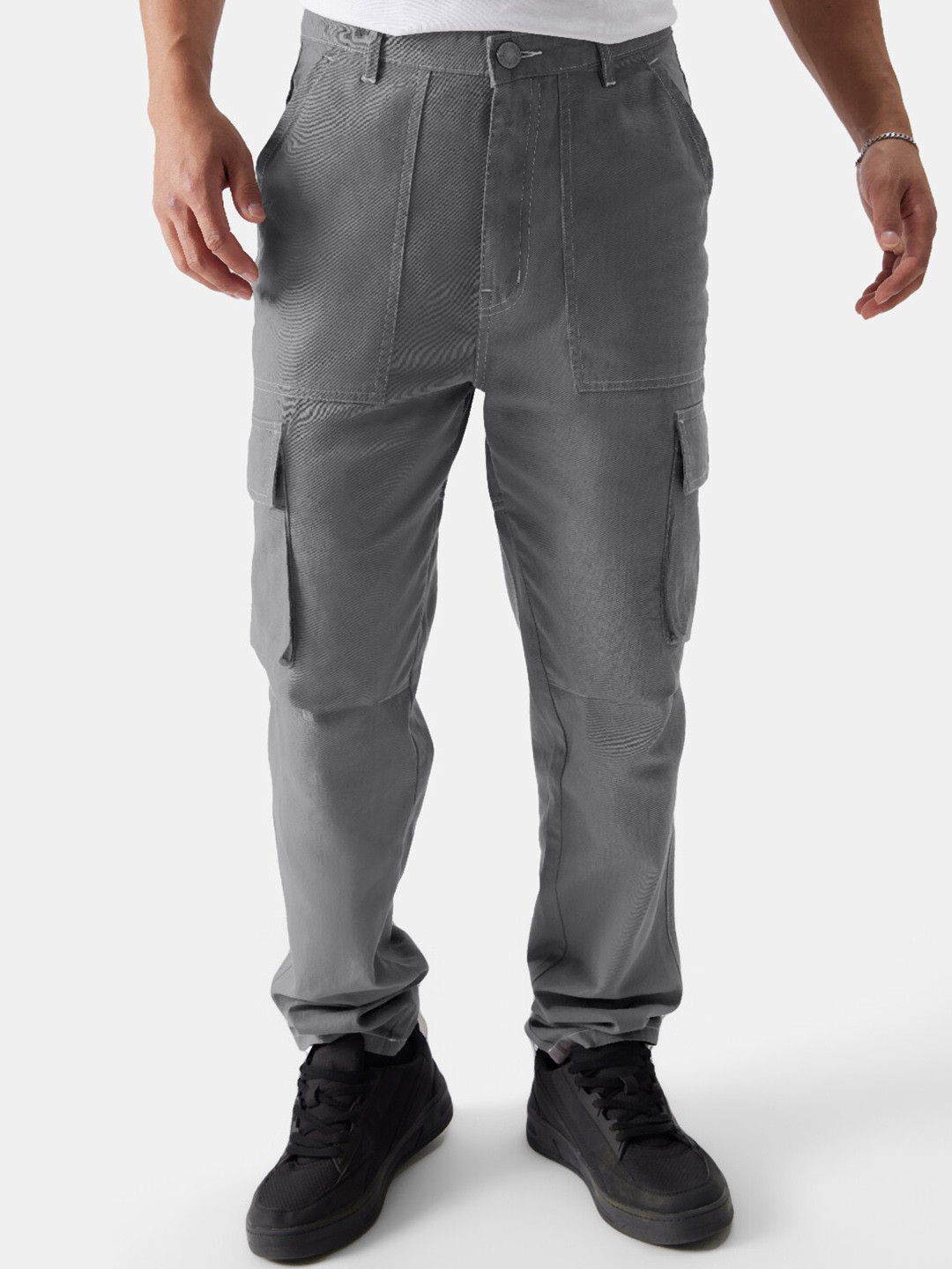 The Souled Store Men Mid-Rise Pure Cotton Cargo Trousers