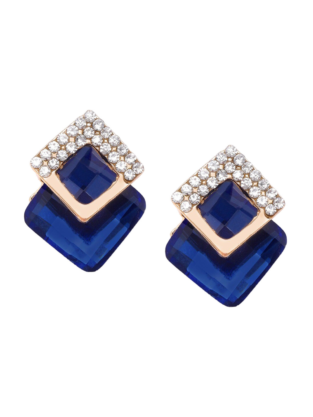 DressBerry Navy Blue Gold-Plated Artificial Stones Studs Earrings