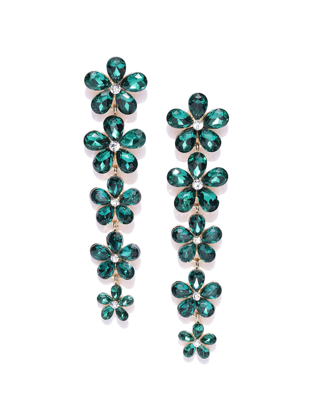 DressBerry Gold-Plated And Green Artificial Stones Contemporary Drop Earrings