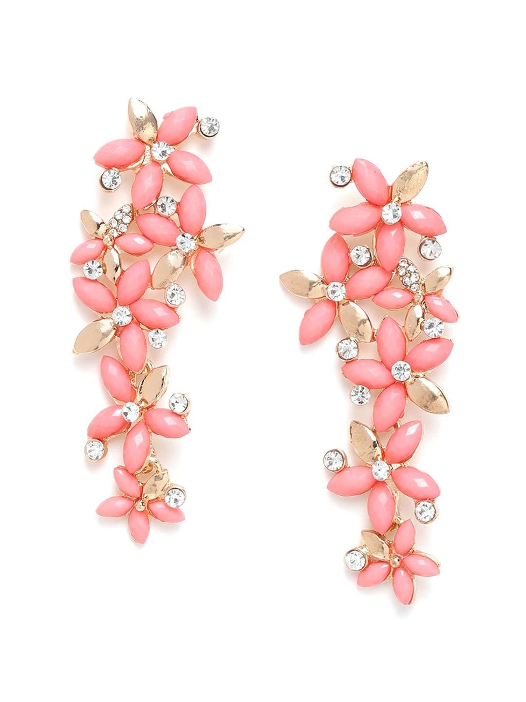 DressBerry Gold-Plated And Pink Artificial Stones Contemporary Drop Earrings