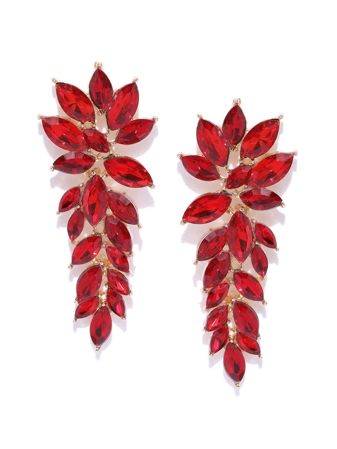 DressBerry Gold-Plated And Red Artificial Stones Contemporary Drop Earrings