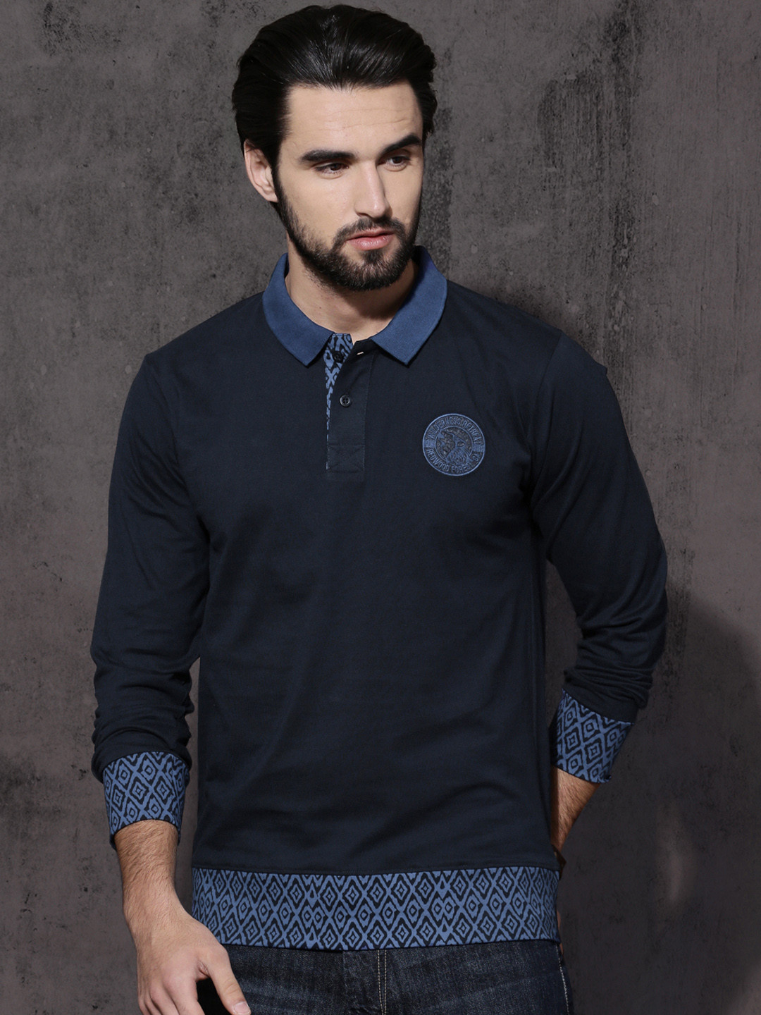 Roadster Men Navy Polo Collar Cotton Pure Cotton T-shirt