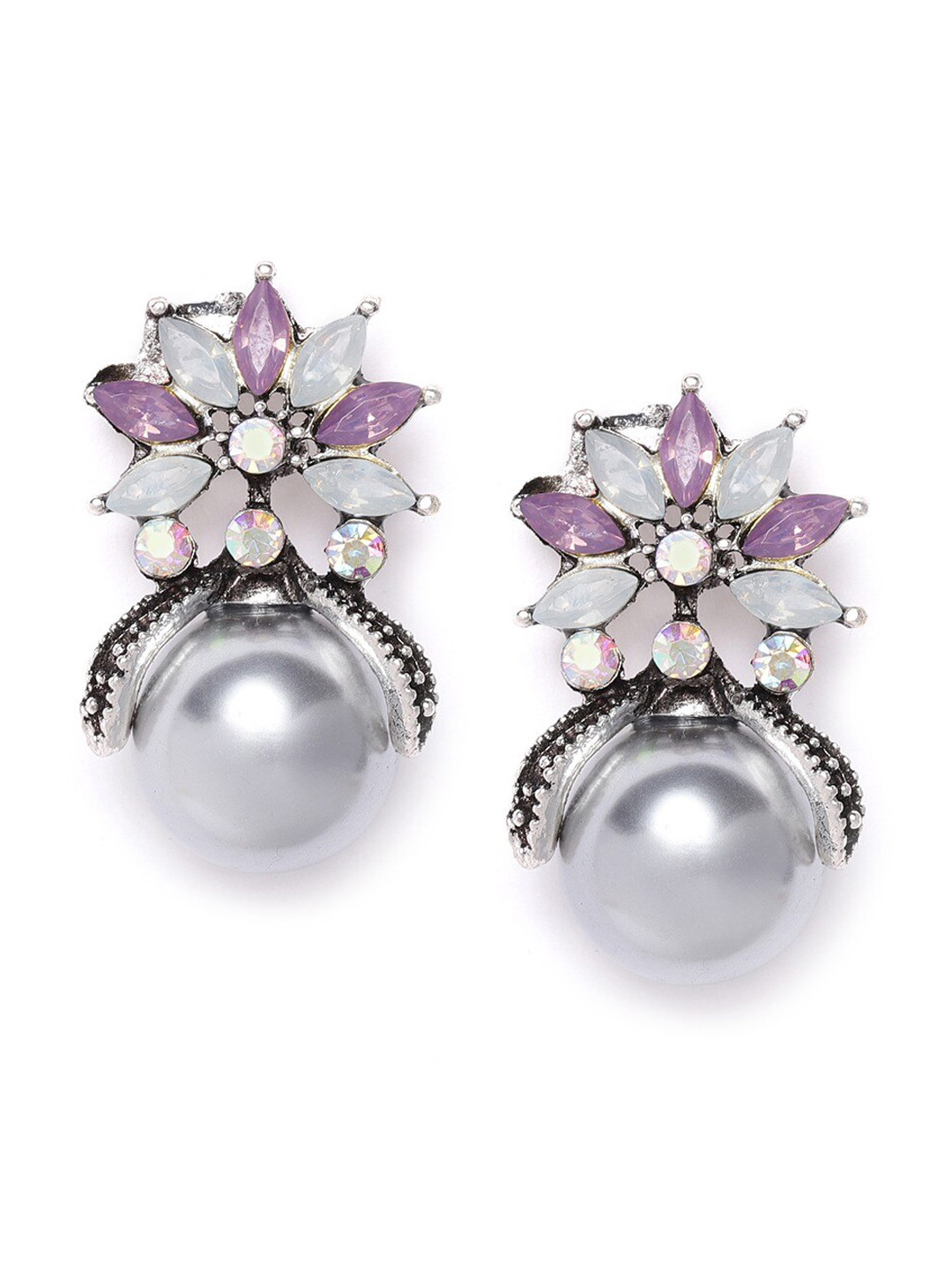 DressBerry Silver-Plated ANd Purple Artificial Stones Contemporary Studs Earrings