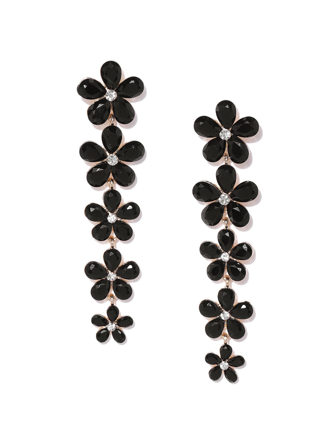 DressBerry Gold-Plated And Black Artificial Stones Contemporary Drop Earrings