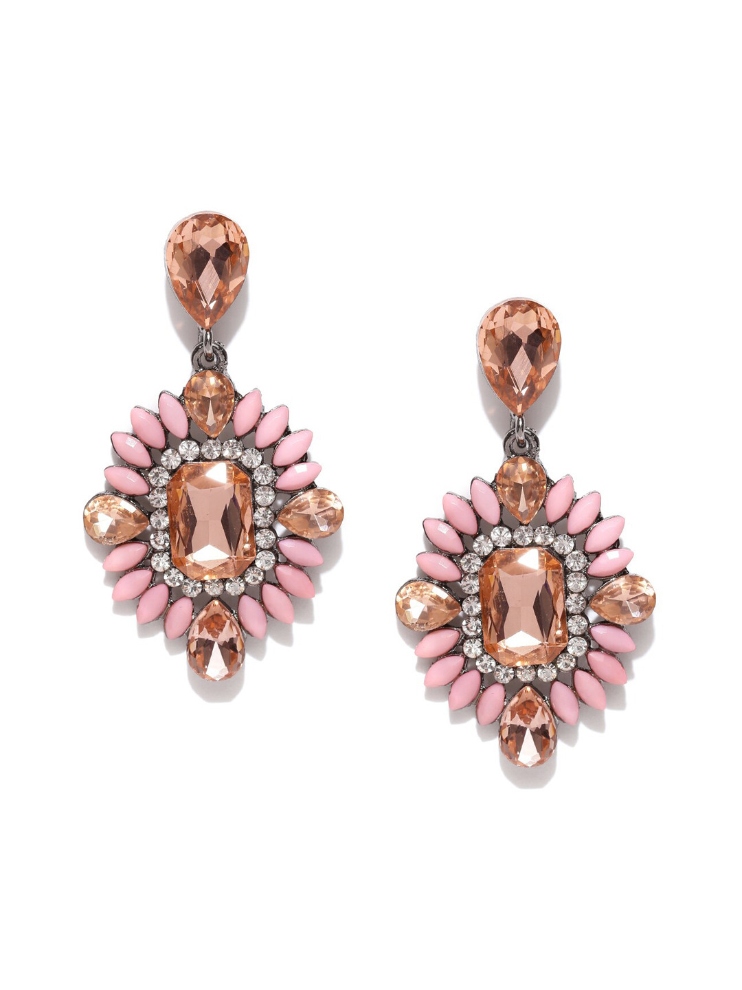 DressBerry Pink & Peach-Color Contemporary Stone-Studded Drop Earrings