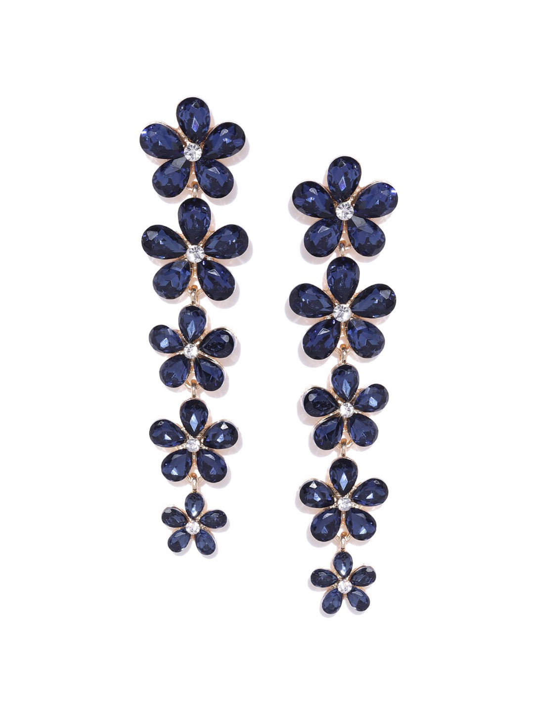 DressBerry Gold-Plated And Navy Blue Artificial Stones Contemporary Drop Earrings