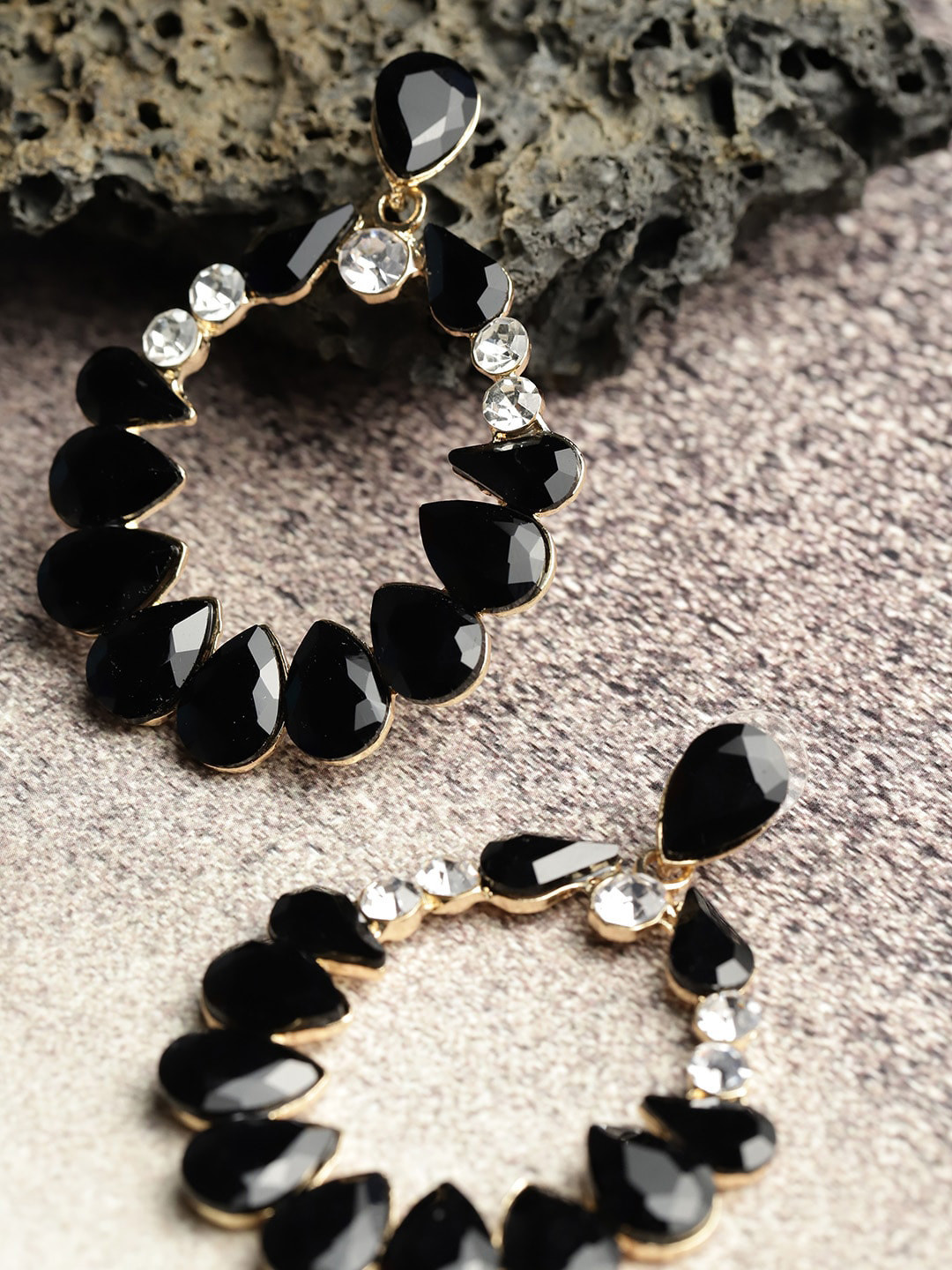 DressBerry Gold-Plated Oval Stone Studded Drop Earrings