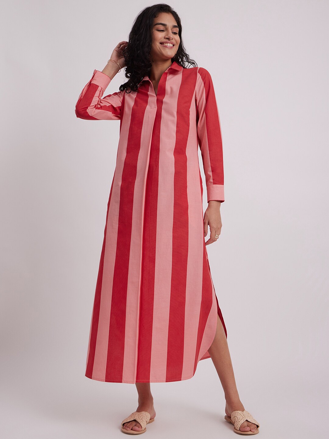 Striped maxi shirt dress hot sale