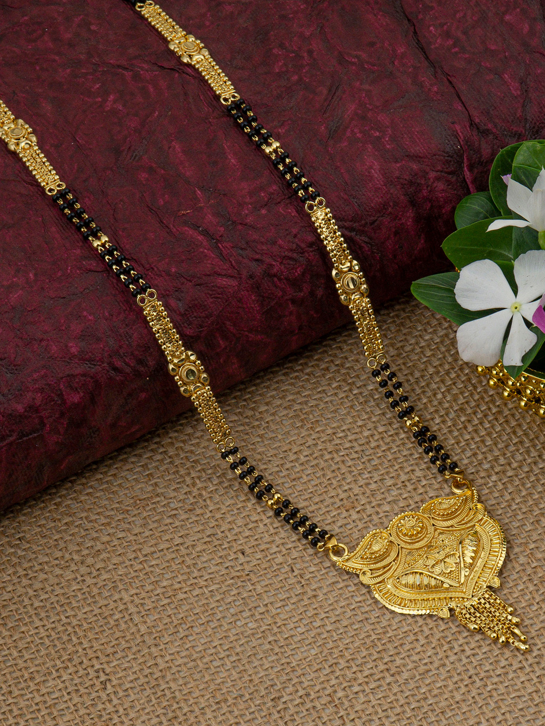 Ramdev Art Fashion Jwellery Gold-Plated & Black Beaded Mangalsutra