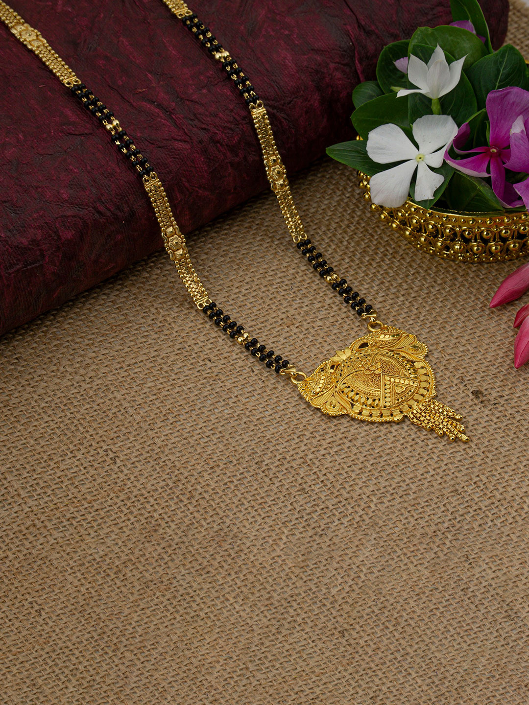 Ramdev Art Fashion Jwellery Gold-Plated & Black Beaded Mangalsutra