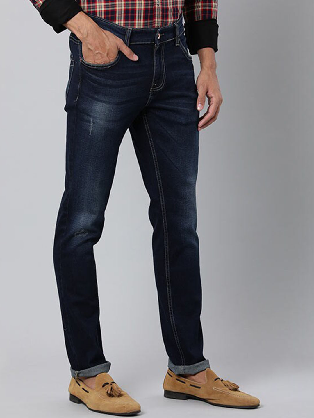 Indian Terrain Men Brooklyn Slim Fit Low Distress Light Fade Jeans