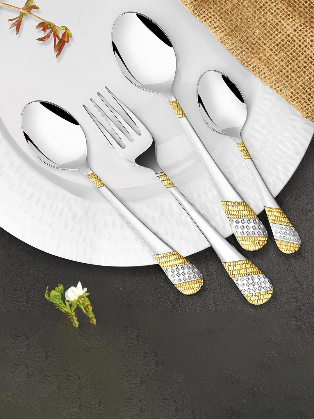 FNS Imperio 24 Karat Gold Plated 24-Piece Premium Stainless Steel Cutlery Set