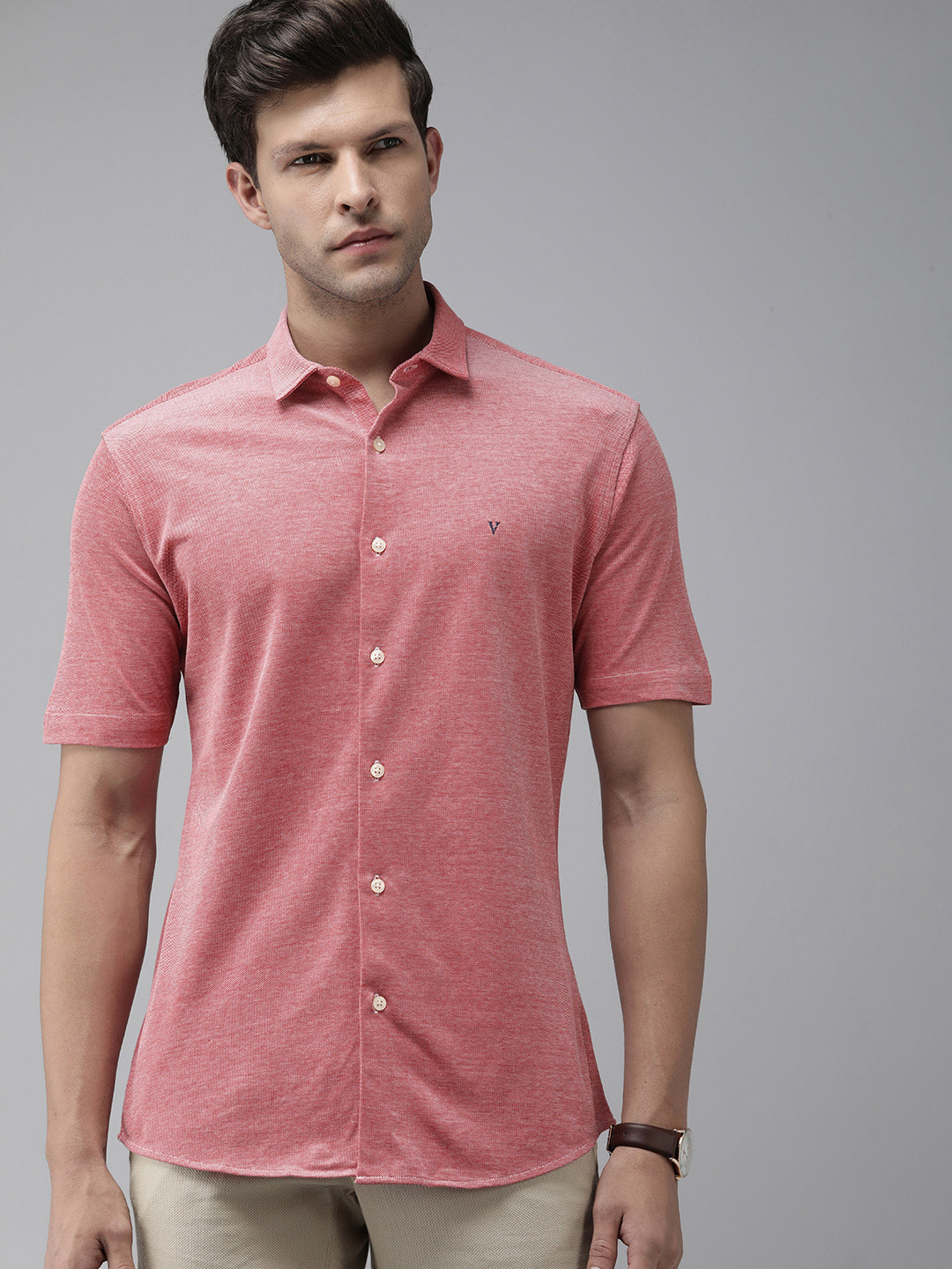 Van Heusen Sport Pure Cotton Self Design Textured Slim Fit Opaque Casual Shirt