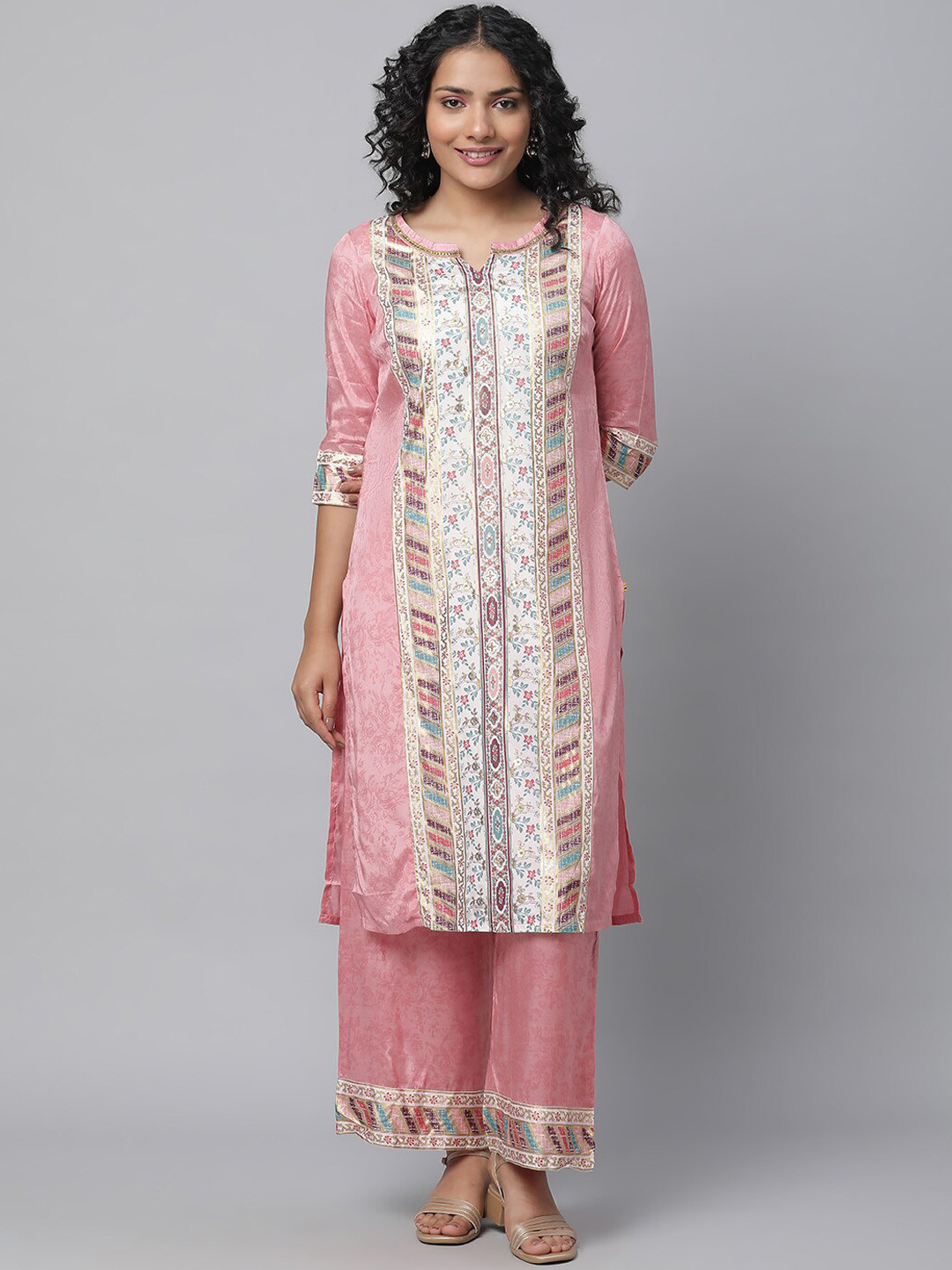 AURELIA Floral Printed Notched Neck Gotta Patti Kurta With Palazzos