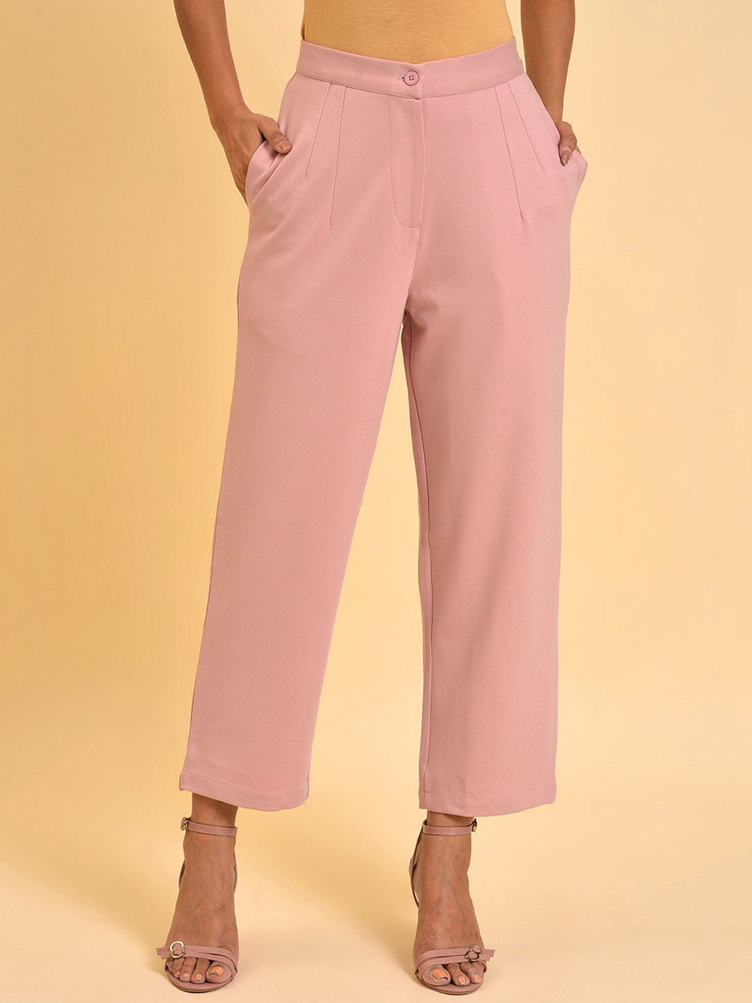 W Women Pink Pleated Culottes Trousers