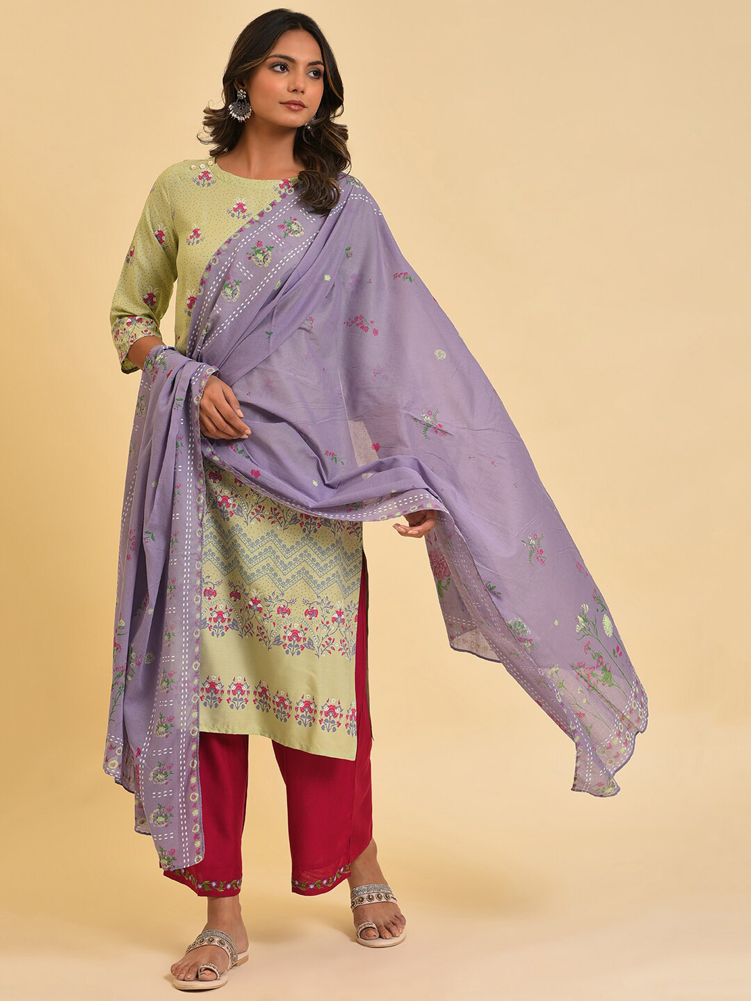 W Floral Printed Cotton Dupatta