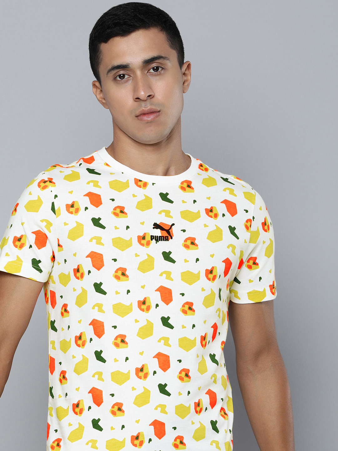 Puma Men AOP Abstract Print Pure Cotton Slim Fit T-Shirt