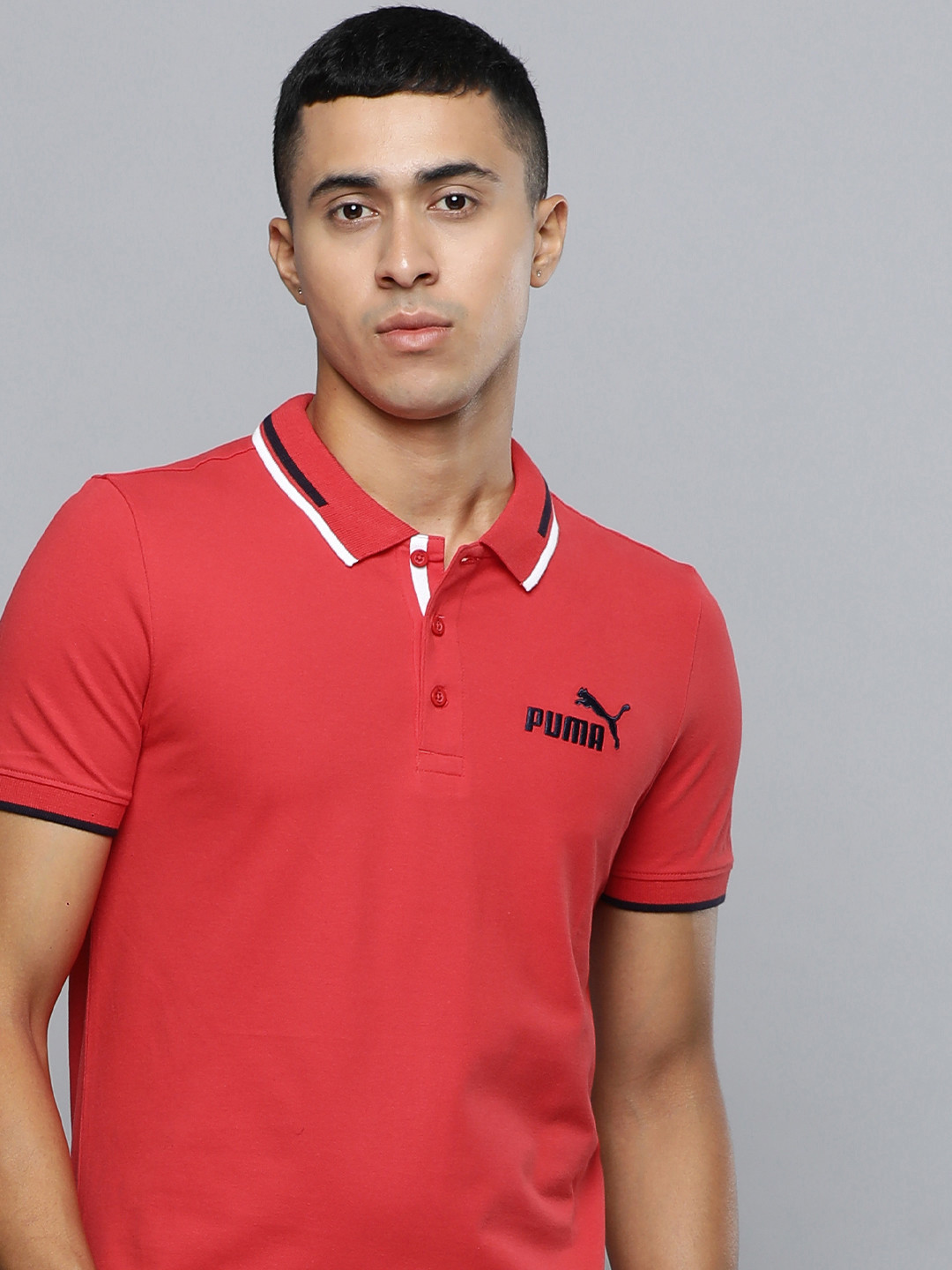 Puma Brand Logo Printed Tipping Slim Fit Polo T-Shirt