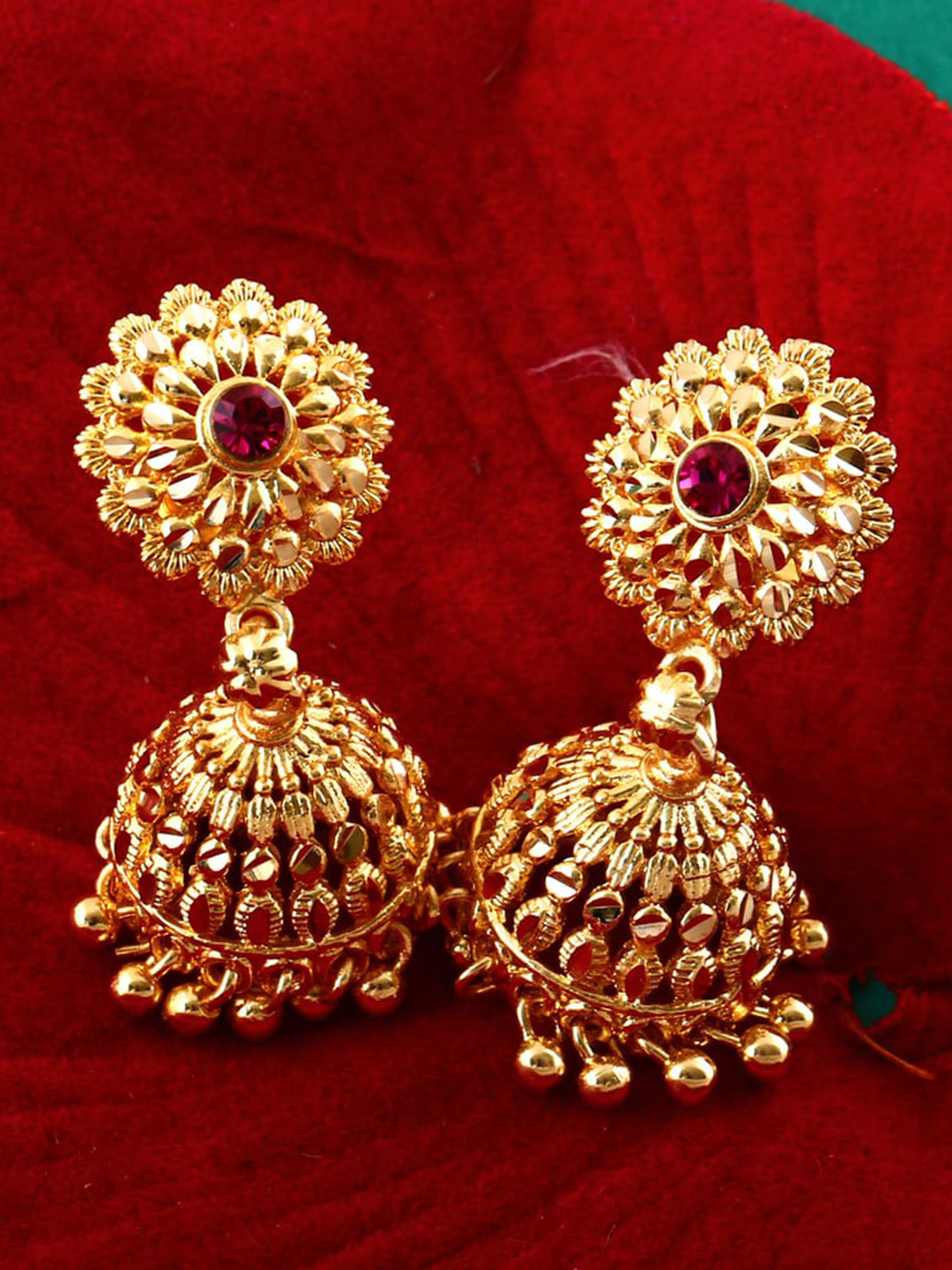 MEENAZ Gold-Plated Dome Shaped Jhumkas Earrings