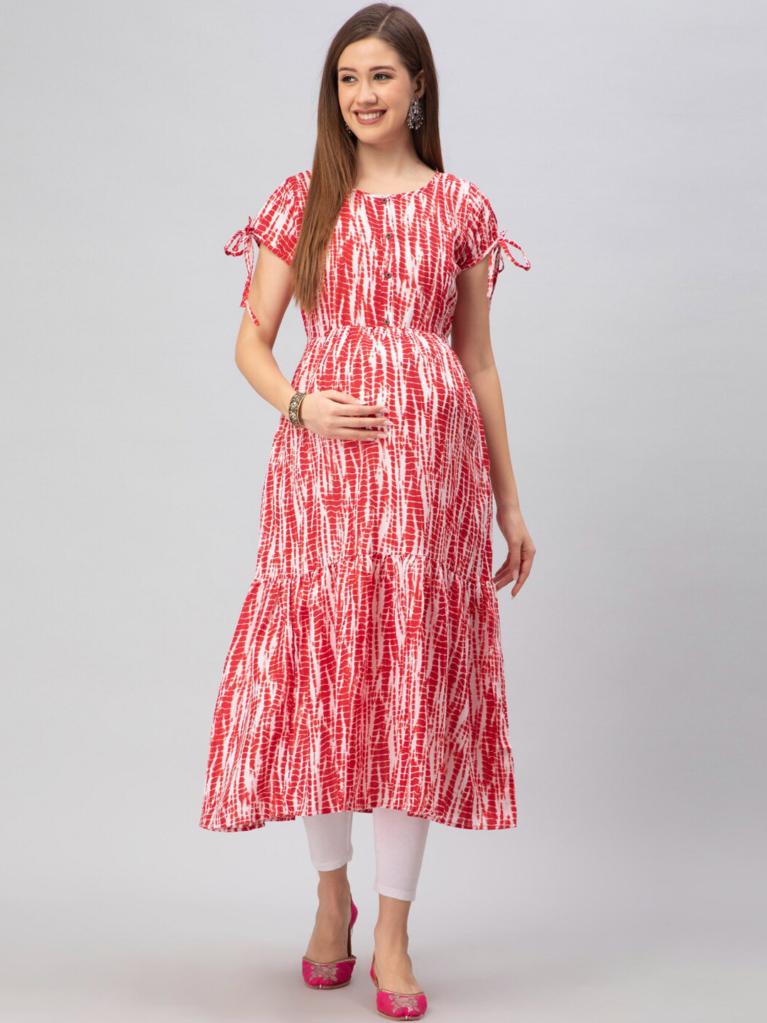 CEE-18 Abstract Printed  A-Line Maternity Feeding Ethnic Dress