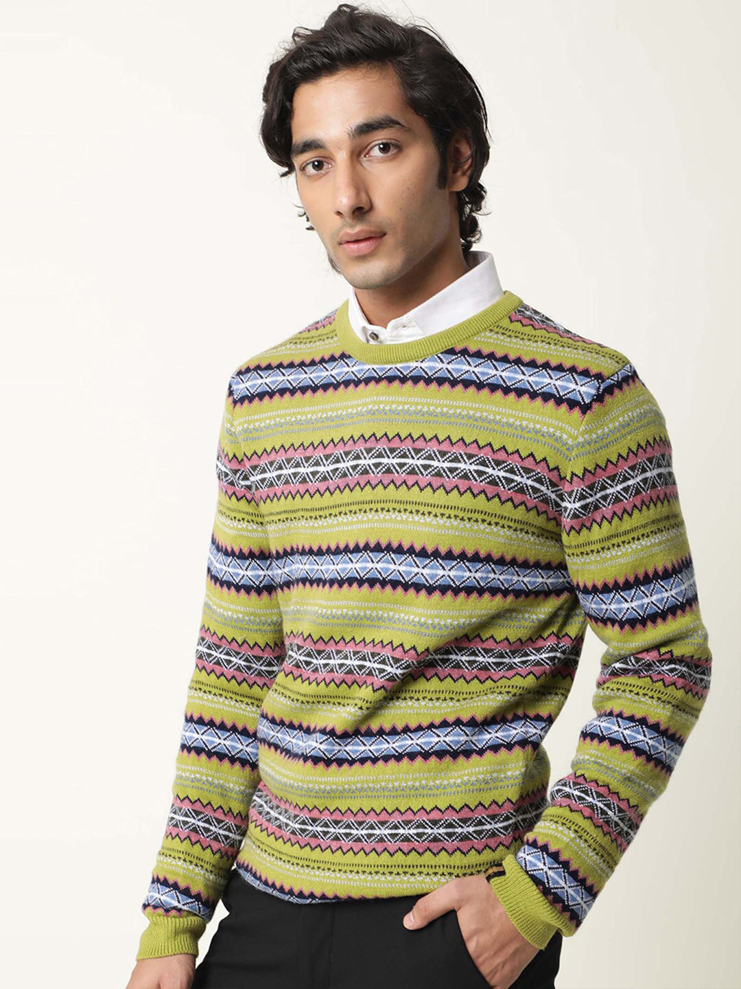 RARE RABBIT Men Fare Slim Fit Geometric Printed Acrylic Sweatshirt