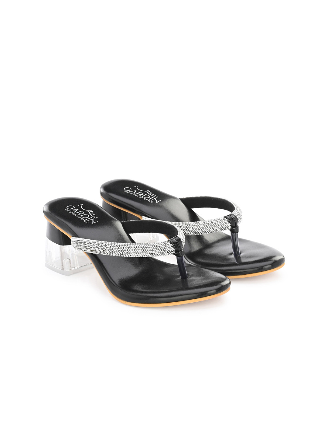 GARDIN Embellished Open Toe Block Heels