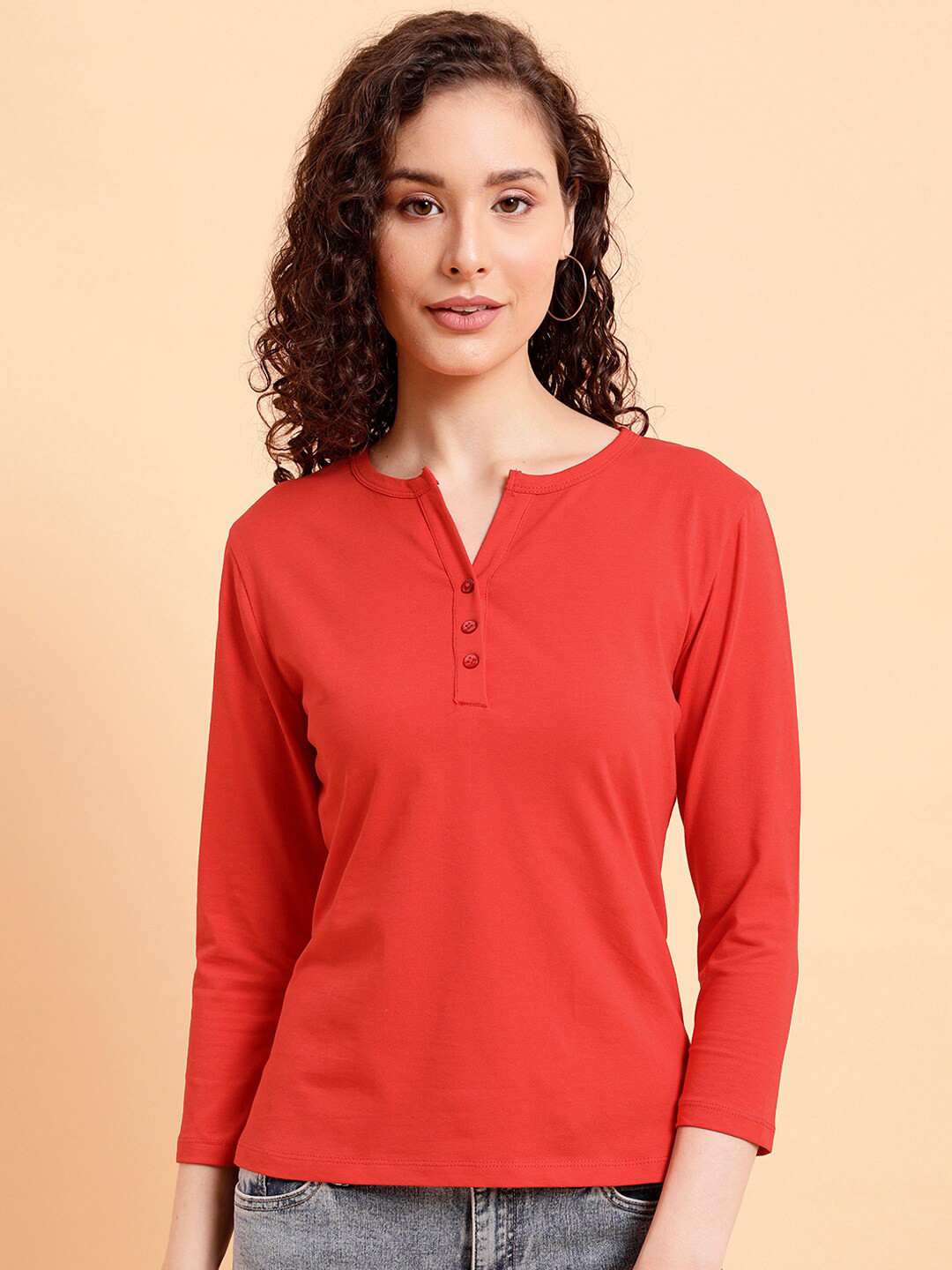 MINT STREET Henley Neck Pure Cotton T-shirt