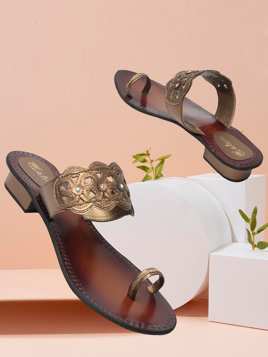 Picktoes Embellished Open One Toe Block Heels