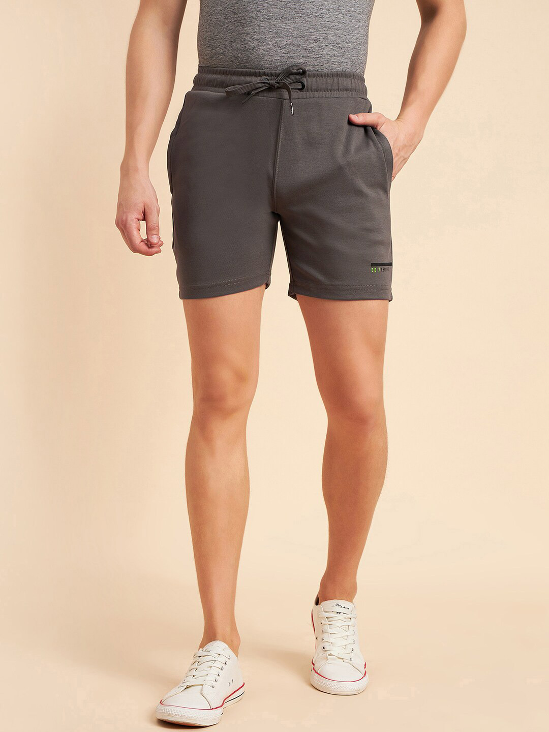 Sweet Dreams Men Grey Mid-Rise Cotton Shorts