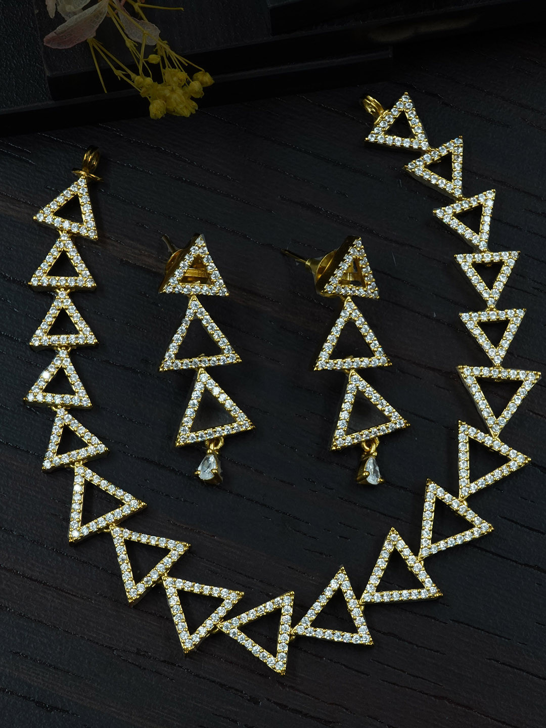 GRIIHAM 23.5KT Gold-Plated AD-Studded Brass Jewellery Set