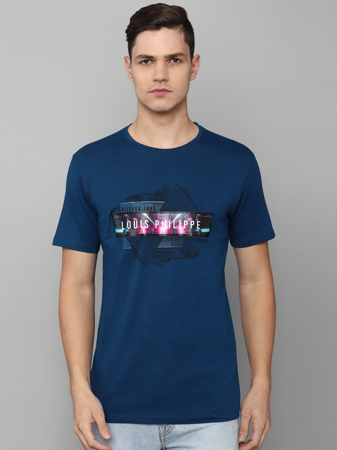 Louis Philippe Sport Typography Printed Slim Fit Pure Cotton T-Shirt