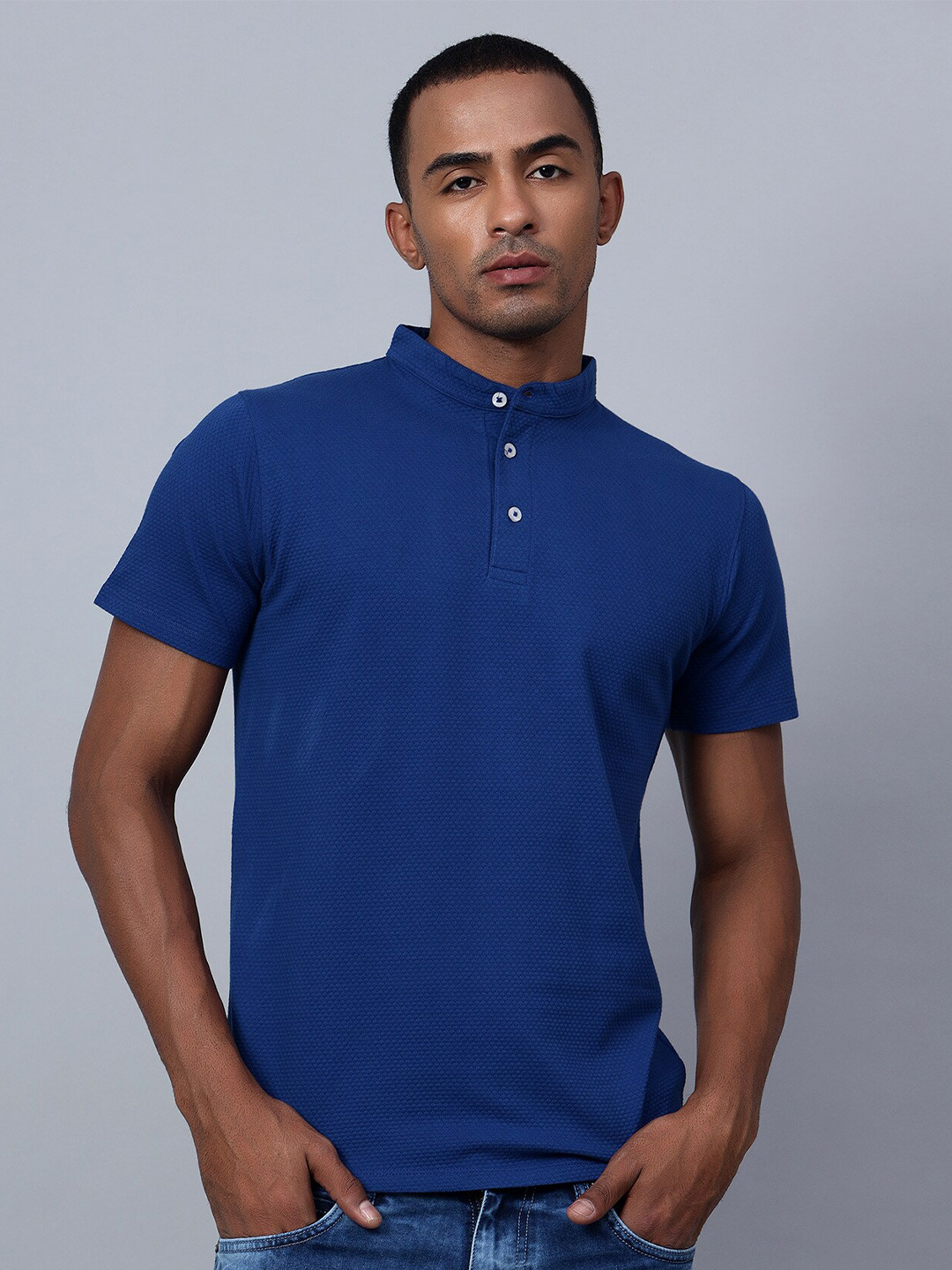 Hencemade Band Collar Cotton Slim Fit T-shirt